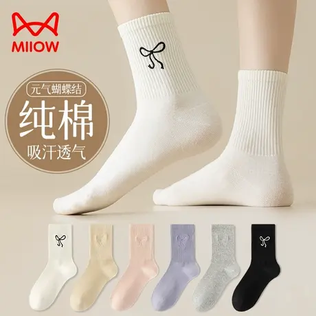 猫人miu系蝴蝶结袜子女纯棉秋冬中筒袜2025新款爆款jk裙无骨长袜商品大图