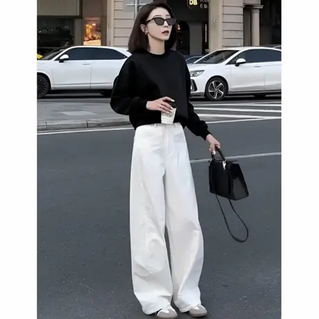 2025新款黑色早秋薄款卫衣女装高腰小个子长袖短款加绒加厚上衣冬商品大图