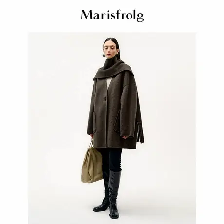 【云感毛呢】Marisfrolg玛丝菲尔2025冬新款可脱卸围巾式外套大衣商品大图