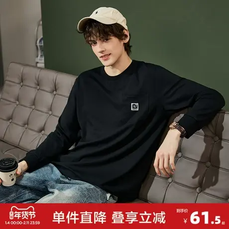 唐狮2026春秋季新款男士长袖T恤圆领简约小众百搭休闲慵懒风上衣图片