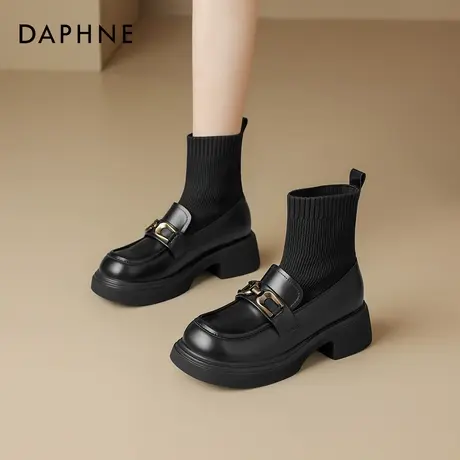 达芙妮厚底短靴女2026新款秋季弹力袜靴黑色马丁靴瘦瘦靴子乐福鞋图片