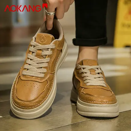 奥康男鞋2026新款真皮复古休闲运动百搭板鞋男士厚底增高英伦皮鞋图片