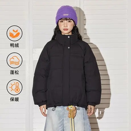 唐狮女装黑色短款羽绒服2026秋冬新款日常保暖百搭面包服女外套VB图片