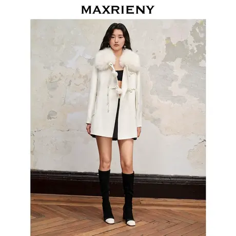 【商场同款】MAXRIENY雪绒之星大衣23冬款奶白色双面呢羊毛外套商品大图