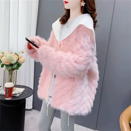 海军领仿貂绒毛衣开衫女秋冬2022年新款宽松加厚减龄甜美针织外套商品大图