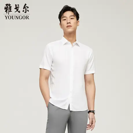 【人字纹DP免烫】D系雅戈尔男士夏季新款商务休闲纯棉短袖衬衫商品大图