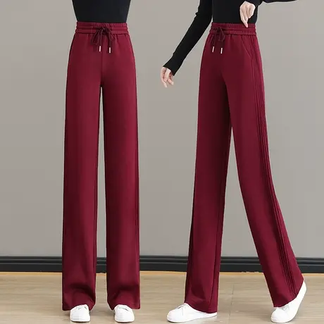 红色裤子女秋冬2023新款雪尼尔阔腿裤高腰垂感糯米裤加厚直筒裤图片