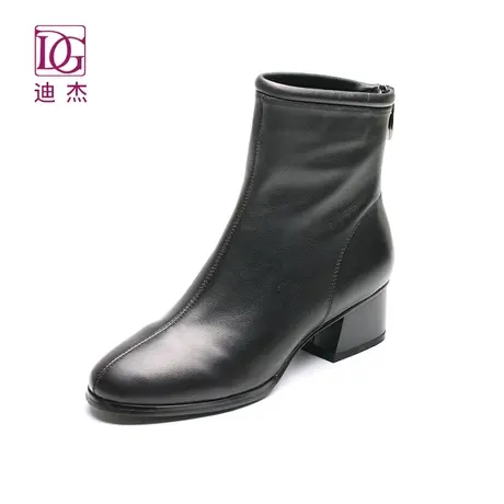 [商场同款]DG秋冬新款真皮短靴女圆头中跟英伦靴商品大图