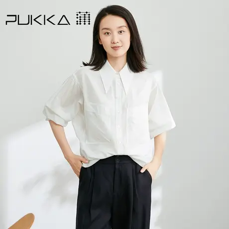 蒲PUKKA 帅气复古风2023春夏新品宽松慵懒休闲大尖翻领长袖衬衫图片