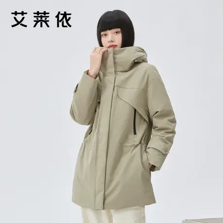 艾莱依户外羽绒服女新款鹅绒连帽中长款设计感时尚冬季外套图片