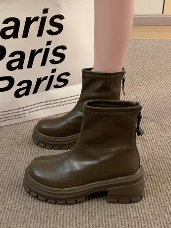 马丁靴女2023新款爆款瘦瘦靴英伦风粗跟厚底短靴春秋单靴切尔西靴图片