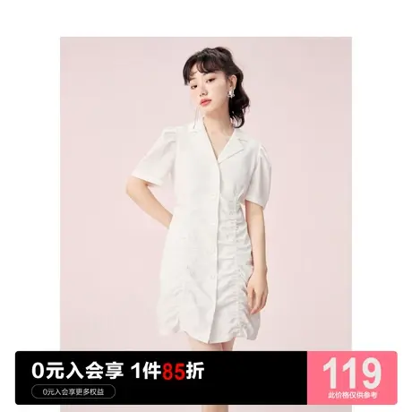 乐町西装抽褶连衣裙休闲春夏新款女装设计感小白裙图片