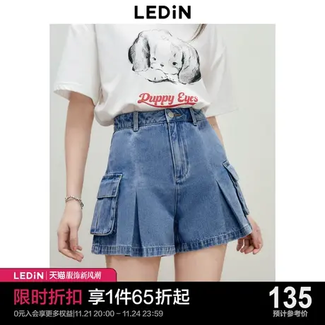 乐町工装口袋牛仔裙裤2023年夏季新品女装牛仔裤立体口袋休闲短裤图片