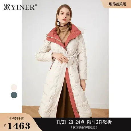 YINER音儿女装冬季中长款加厚连帽白鸭绒羽绒服图片