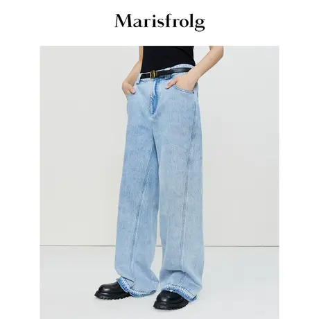 【休闲系列】玛丝菲尔23春装新款牛仔棉高腰设计感直筒裤裤子女图片