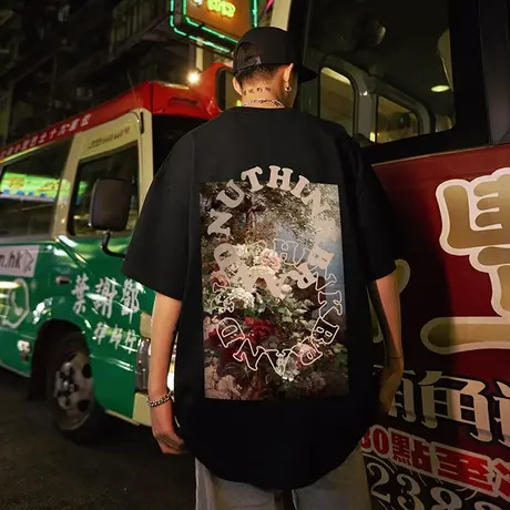 Nuthink美式潮牌油画T恤男潮流复古大码短袖男款宽松情侣半袖夏季商品大图