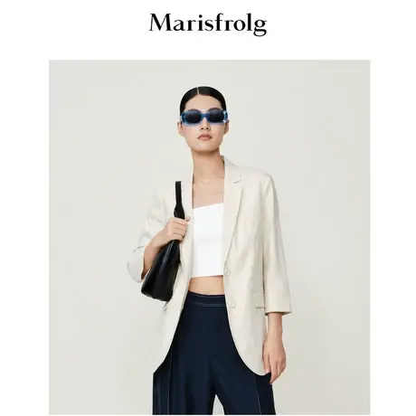 【意大利进口面料】玛丝菲尔夏季新款浅卡其色七分袖西装外套商品大图