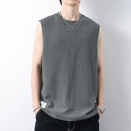 重磅华夫格背心男夏季薄款跨栏健身运动篮球纯色无袖t恤坎肩外穿商品大图