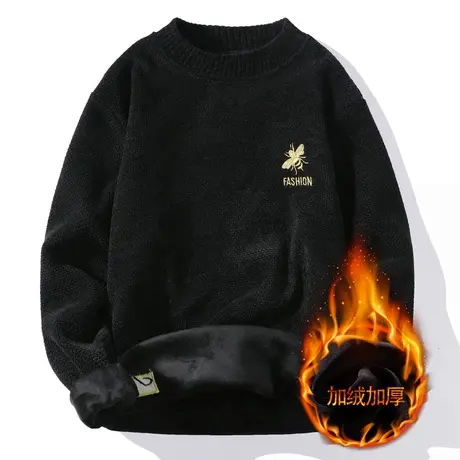 2023秋冬季男士毛衣加绒加厚韩版潮流上衣服针织衫保暖衣打底衫商品大图