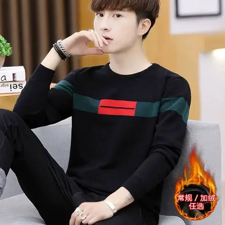男士毛衣服打底衫2023新款秋冬季韩版秋装加绒加厚针织衫保暖上衣商品大图