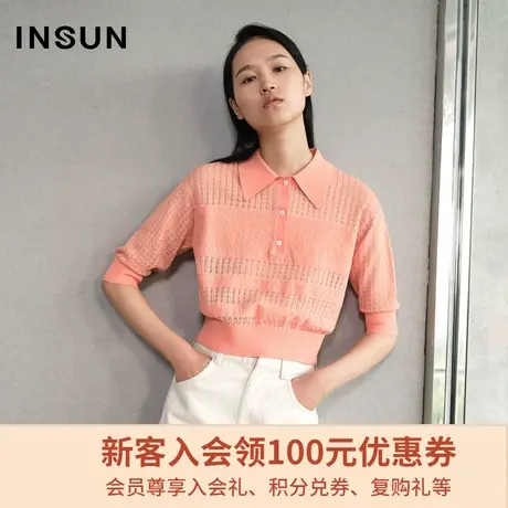 恩裳夏季毛针织衫镂空POLO领宽松套头薄款时尚气质上衣商品大图