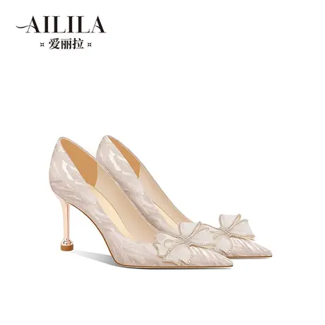 爱丽拉香槟色婚鞋女2023新款秋冬新娘禾秀主婚纱两穿高跟鞋不累脚图片