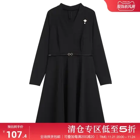胖妹妹优雅小黑裙春款收腰显瘦遮肚子气质连衣裙加肥加大码女装图片