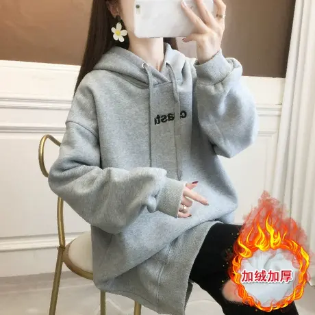 冬装今年流行中长款连帽女士加厚加绒卫衣2023新款慵懒风卫衣女图片