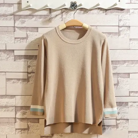 春装2024款女冰丝针织打底衫女七分袖韩版宽松圆领薄款上衣t恤女商品大图