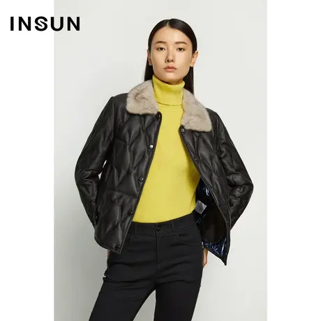 INSUN恩裳冬季纯色毛领白鸭绒羽绒服图片