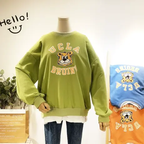 2019秋款韩国东大门Ulzzang减龄童趣小熊假两件卫衣宽松大码显瘦商品大图