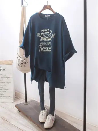 短袖t恤女夏装2021新款韩版ins潮宽松大码字母中长款男友风BF上衣图片