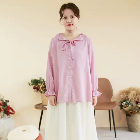 【买一送一】秋新品法式肌系带仙气衬衫大码淑女清新衬衣商品大图