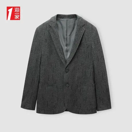 海一家时尚简约花纹西装2023秋季新款商务休闲平驳领男士西服商品大图