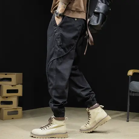 黑色工装裤男春季2024新款潮牌束脚男裤宽松大码春秋休闲哈伦裤子商品大图