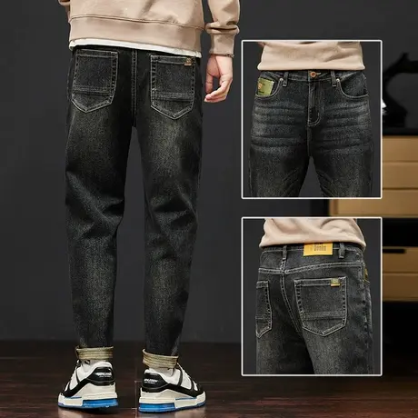 黑色复古水洗高端新塘休闲牛仔裤男款男士宽松直筒男裤子春季冬季商品大图