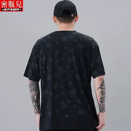 密瓶儿网眼新款冰丝短袖t恤男宽松夏季男士加肥加大韩版潮流体恤商品大图