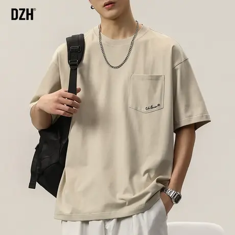 男士杏色重磅短袖t恤男夏季潮牌纯棉男装2024年新款衣服男款上衣商品大图