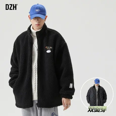 男生棉服男冬季加厚黑色两面穿羊羔毛外套日系潮牌棉衣2023年新款商品大图