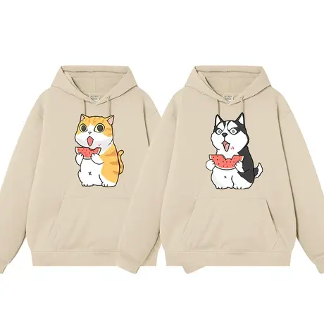 秀洛吃瓜群众大橘二哈士奇衣服猫狗情侣装秋冬加绒卫衣男连帽外套商品大图
