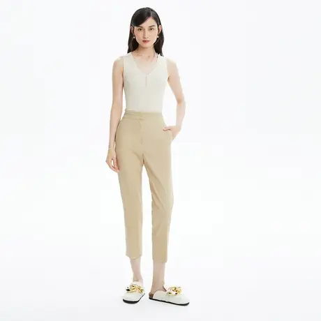 LANCY/朗姿女夏新款亚麻高腰锥形通勤正装裤子女休闲商场同款奥莱商品大图
