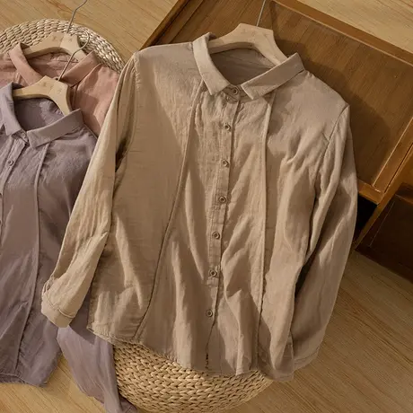 享永子全棉衬衫女文艺复古宽松休闲百搭衬衣上衣气质2024秋季新款商品大图