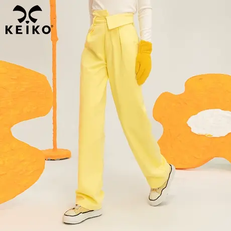 明黄色纯棉宽松阔腿裤女2023春季新款高腰压褶显瘦休闲长裤拖地裤图片