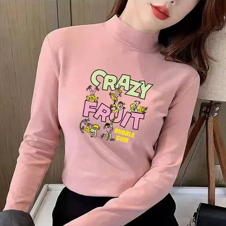 卡通印花德绒打底衫ins潮流2024秋冬新款宽松长袖t恤内搭上衣女款商品大图