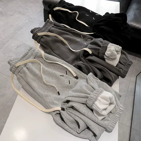 chic港味松紧高腰抽绳阔腿裤女秋冬韩版百搭运动休闲束脚哈伦裤潮商品大图