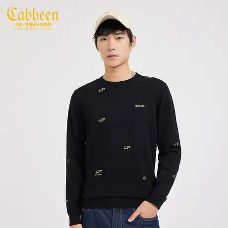 卡宾男装黑色休闲长袖线衫秋新款潮流刺绣针织衫B商品大图