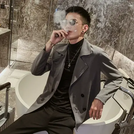 秋装男夹克外套风衣工装常规西装领休闲网红潮牌纯色社会小伙上衣商品大图