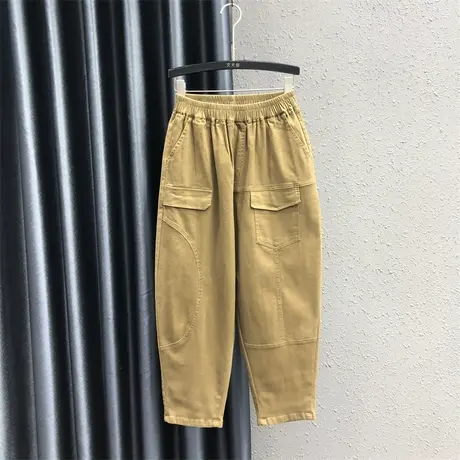 欧货松紧腰休闲工装九分裤女2024春季新款宽松显瘦百搭哈伦裤垮裤商品大图