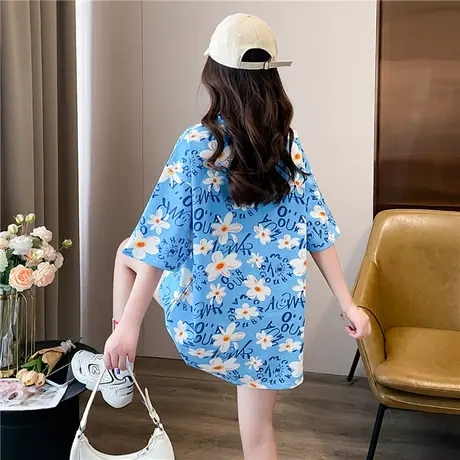 2024春夏新款欧货大版打底衫宽松百搭中长款菊花T恤短袖上衣女装图片