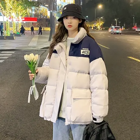 唐狮羽绒服女2022年冬季新款立领短款拼色羽绒服爆款保暖厚外套潮图片